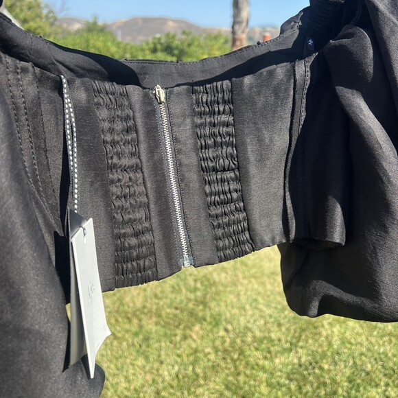 Aje Eugene Off The Shoulder Crop Top Black Puff Sleeves Size 16 US 12 Large NWT - Picture 5 of 8